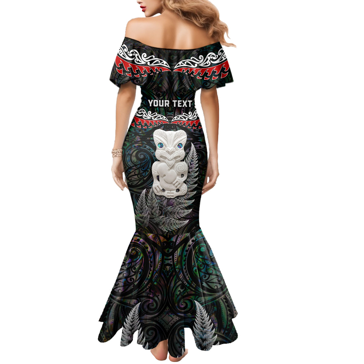 New Zealand Hei Tiki Mermaid Dress Maori Green Papua Shell Pattern LT03 - Polynesian Pride