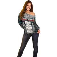 New Zealand Hei Tiki Off Shoulder Sweater Maori Green Papua Shell Pattern LT03 - Polynesian Pride