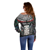 New Zealand Hei Tiki Off Shoulder Sweater Maori Green Papua Shell Pattern LT03 - Polynesian Pride