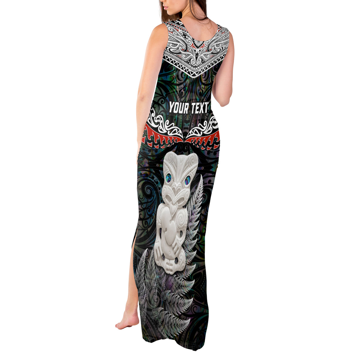 New Zealand Hei Tiki Tank Maxi Dress Maori Green Papua Shell Pattern LT03 - Polynesian Pride
