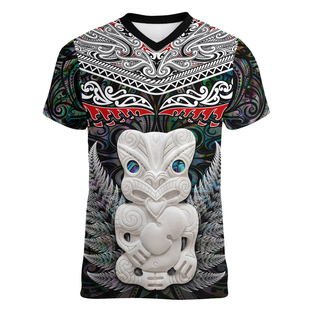 New Zealand Hei Tiki Women V Neck T Shirt Maori Green Papua Shell Pattern LT03 Female Green - Polynesian Pride