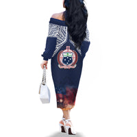 Samoa Indenpendence Day Family Matching Off Shoulder Long Sleeve Dress and Hawaiian Shirt Sky Fireworks with Flag Style LT03 - Polynesian Pride