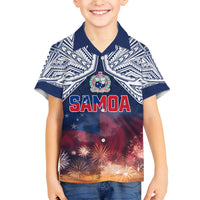 Samoa Indenpendence Day Family Matching Short Sleeve Bodycon Dress and Hawaiian Shirt Sky Fireworks with Flag Style LT03 Son's Shirt Black - Polynesian Pride