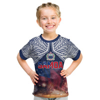 Samoa Indenpendence Day Kid T Shirt Sky Fireworks with Flag Style LT03 Black - Polynesian Pride