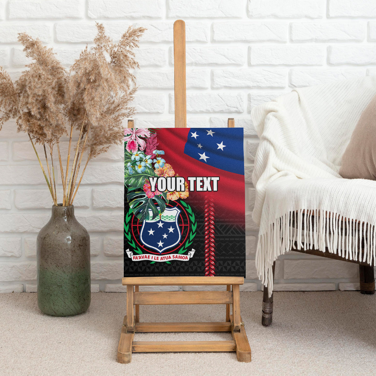 Personalised Samoa Indenpendence Day Canvas Wall Art Tropical Samoan Coat of Arms With Siapo Pattern LT03 With Frame 8 x 10 inches Black - Polynesian Pride