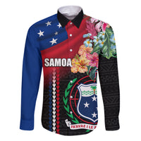 Personalised Samoa Indenpendence Day Family Matching Short Sleeve Bodycon Dress and Hawaiian Shirt Tropical Samoan Coat of Arms With Siapo Pattern LT03 Dad's Shirt - Long Sleeve Black - Polynesian Pride