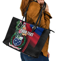 Personalised Samoa Indenpendence Day Leather Tote Bag Tropical Samoan Coat of Arms With Siapo Pattern LT03 - Polynesian Pride