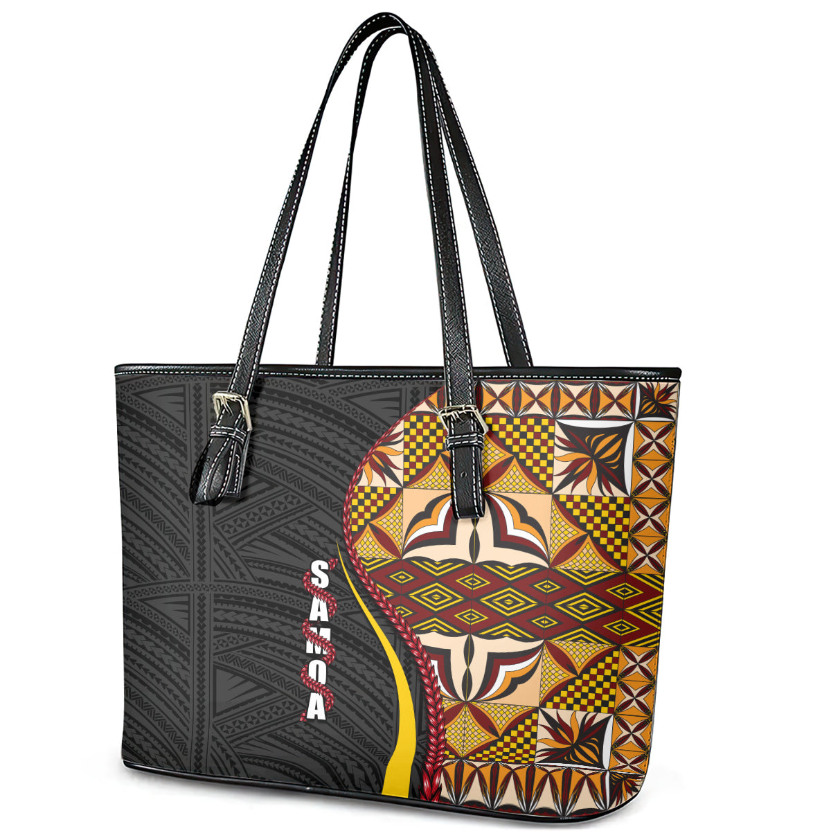 Samoa Siapo Ula Fala Leather Tote Bag Polynesian Tribal Pattern LT03 - Polynesian Pride