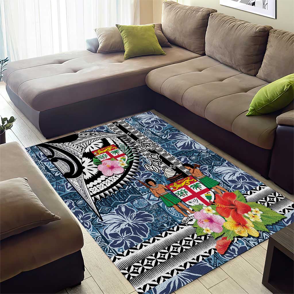 Fiji Day Area Rug Traditional Tapa with Hibiscus and Emblems