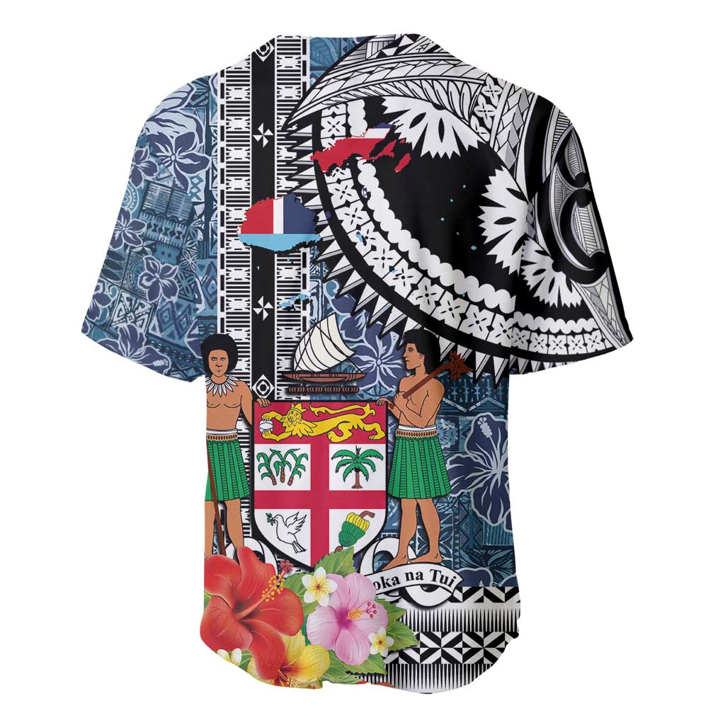Fiji Day Baseball Jersey Traditional Tapa with Hibiscus and Emblems