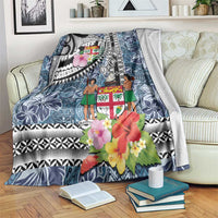 Fiji Day Blanket Traditional Tapa with Hibiscus and Emblems