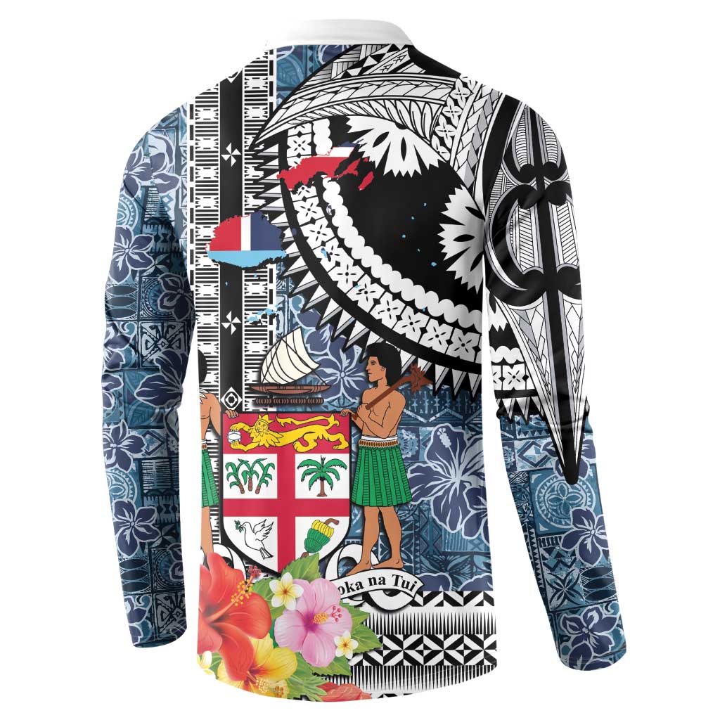 Fiji Day Button Sweatshirt Traditional Tapa with Hibiscus and Emblems