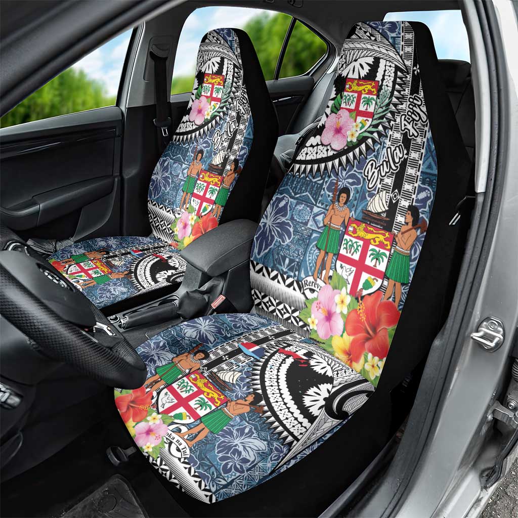 Fiji Day Car Seat Cover Traditional Tapa with Hibiscus and Emblems