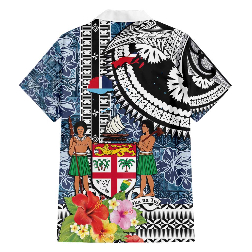 Fiji Day Family Matching Short Sleeve Bodycon Dress and Hawaiian Shirt Traditional Tapa with Hibiscus and Emblems