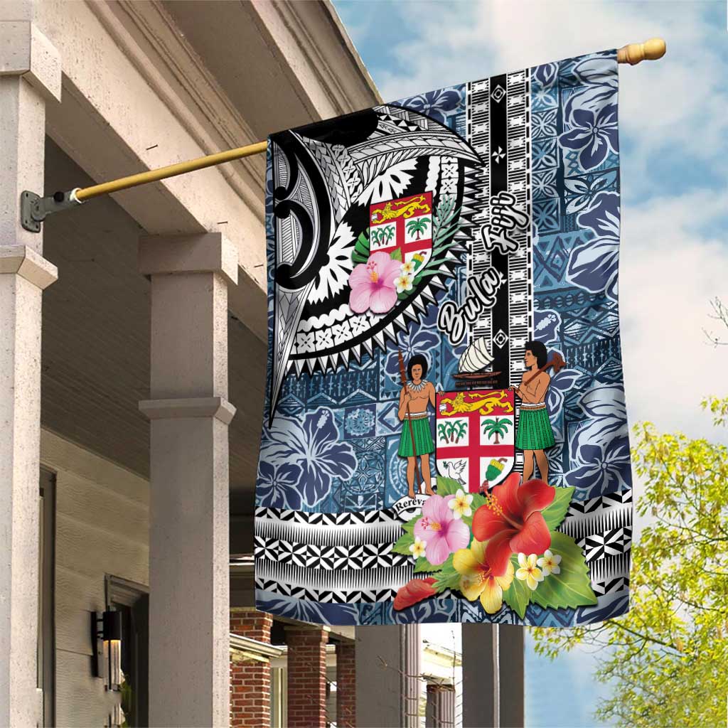 Fiji Day Garden Flag Traditional Tapa with Hibiscus and Emblems