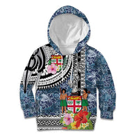 Fiji Day Kid Hoodie Traditional Tapa with Hibiscus and Emblems