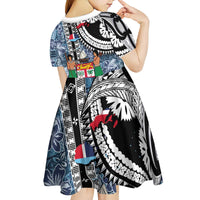 Fiji Day Kid Short Sleeve Dress Traditional Tapa with Hibiscus and Emblems
