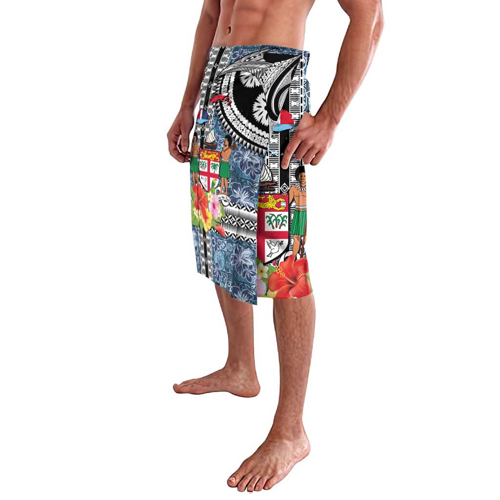 Fiji Day Lavalava Traditional Tapa with Hibiscus and Emblems