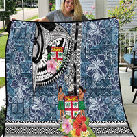 Fiji Day Quilt Traditional Tapa with Hibiscus and Emblems