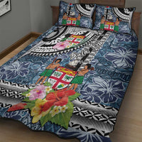 Fiji Day Quilt Bed Set Traditional Tapa with Hibiscus and Emblems