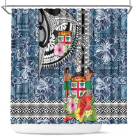 Fiji Day Shower Curtain Traditional Tapa with Hibiscus and Emblems