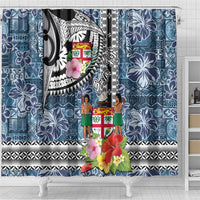 Fiji Day Shower Curtain Traditional Tapa with Hibiscus and Emblems