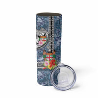Fiji Day Skinny Tumbler Traditional Tapa with Hibiscus and Emblems