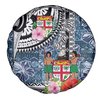 Fiji Day Spare Tire Cover Traditional Tapa with Hibiscus and Emblems