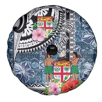 Fiji Day Spare Tire Cover Traditional Tapa with Hibiscus and Emblems