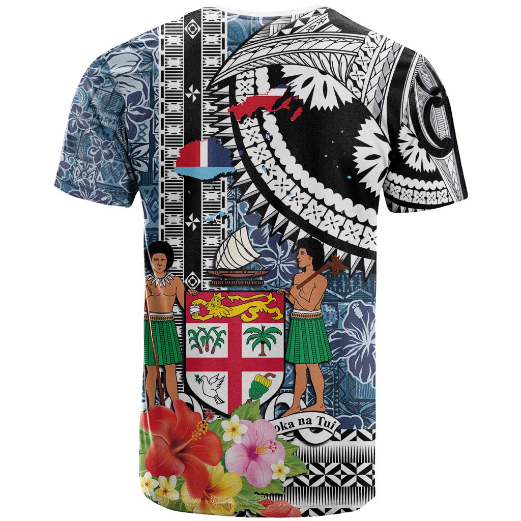 Fiji Day T Shirt Traditional Tapa with Hibiscus and Emblems