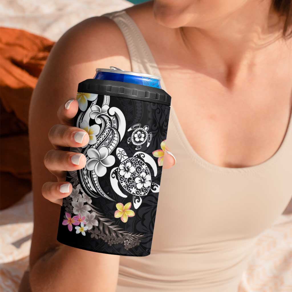 Hawaiian Tropical Plumeria Turtles 4 in 1 Can Cooler Tumbler Polynesian Art Tattoo