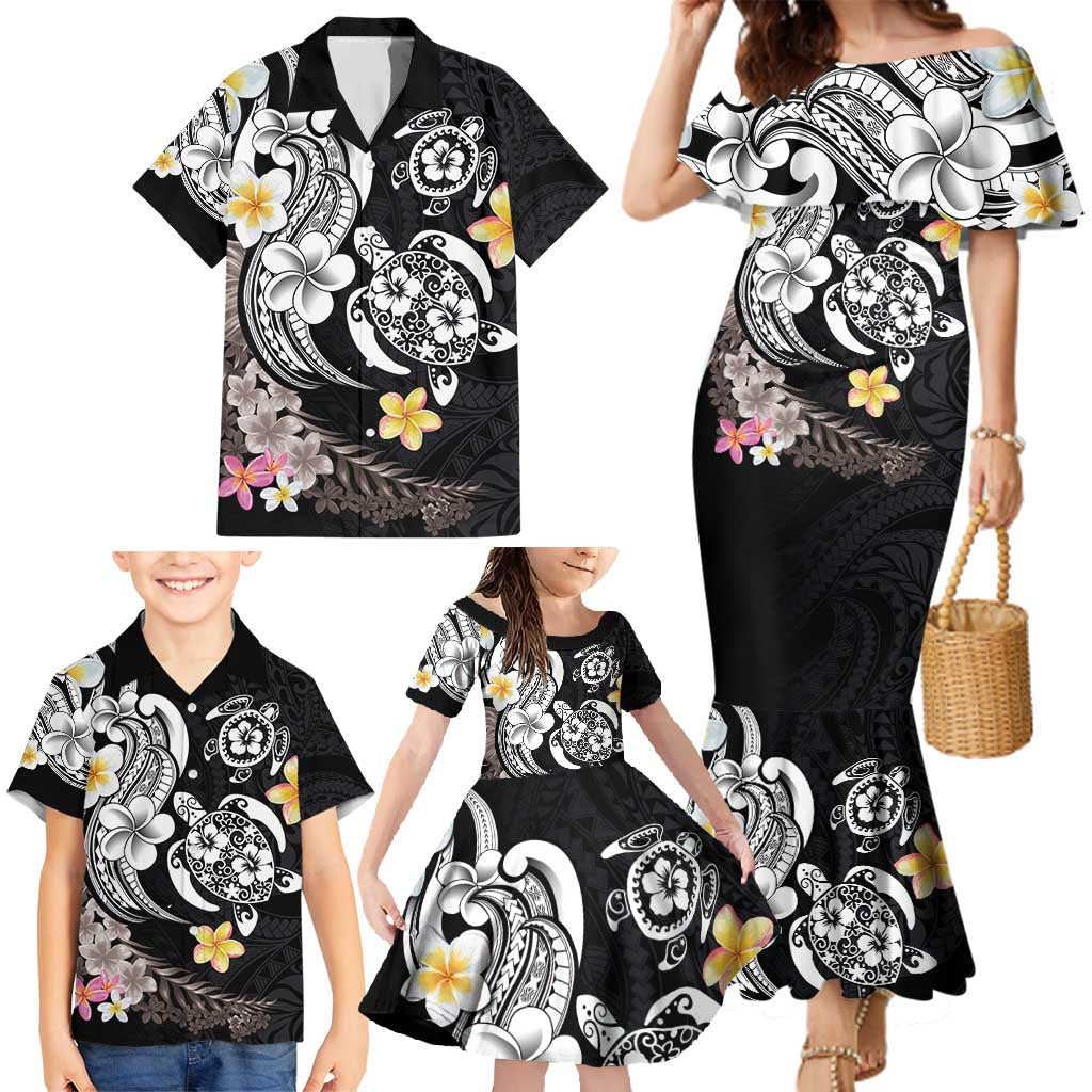 Hawaiian Tropical Plumeria Turtles Family Matching Mermaid Dress and Hawaiian Shirt Polynesian Art Tattoo