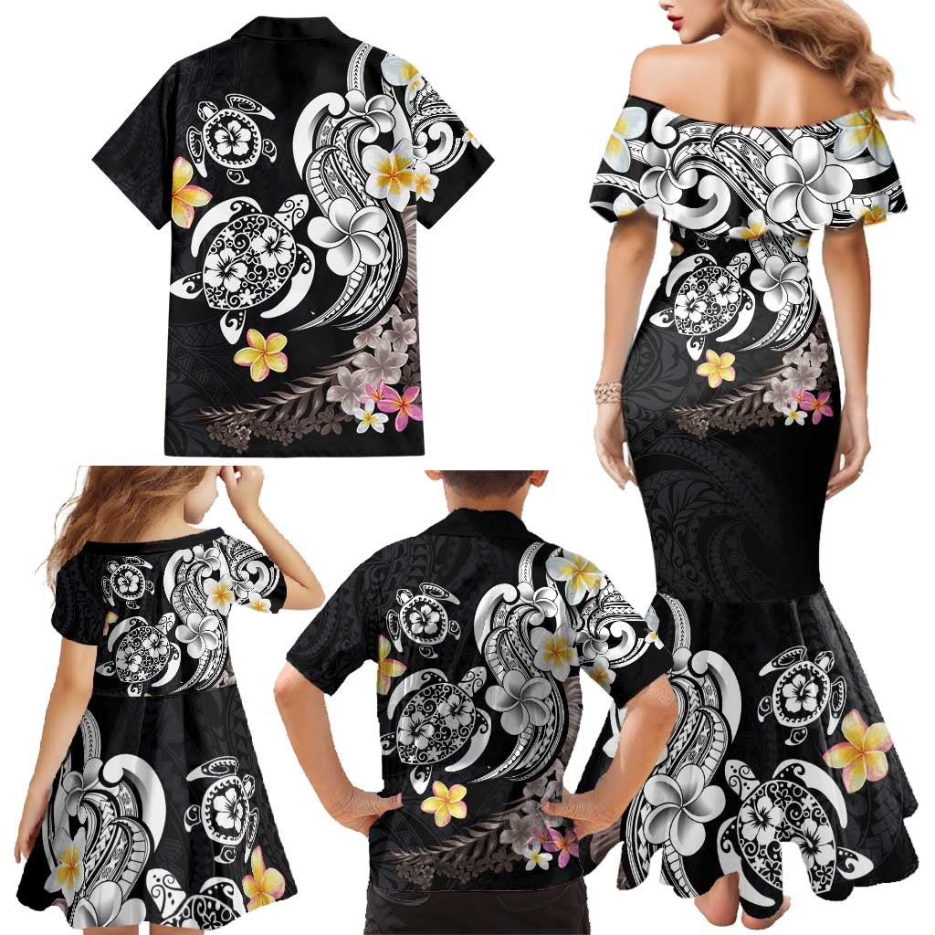 Hawaiian Tropical Plumeria Turtles Family Matching Mermaid Dress and Hawaiian Shirt Polynesian Art Tattoo