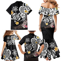 Hawaiian Tropical Plumeria Turtles Family Matching Mermaid Dress and Hawaiian Shirt Polynesian Art Tattoo