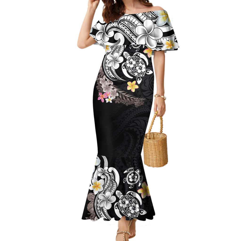 Hawaiian Tropical Plumeria Turtles Family Matching Mermaid Dress and Hawaiian Shirt Polynesian Art Tattoo