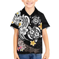 Hawaiian Tropical Plumeria Turtles Family Matching Off The Shoulder Long Sleeve Dress and Hawaiian Shirt Polynesian Art Tattoo