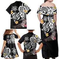 Hawaiian Tropical Plumeria Turtles Family Matching Off Shoulder Maxi Dress and Hawaiian Shirt Polynesian Art Tattoo