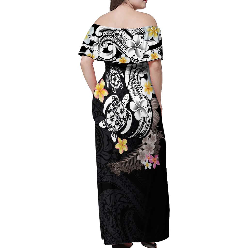 Hawaiian Tropical Plumeria Turtles Family Matching Off Shoulder Maxi Dress and Hawaiian Shirt Polynesian Art Tattoo