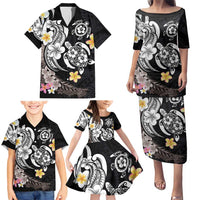 Hawaiian Tropical Plumeria Turtles Family Matching Puletasi and Hawaiian Shirt Polynesian Art Tattoo