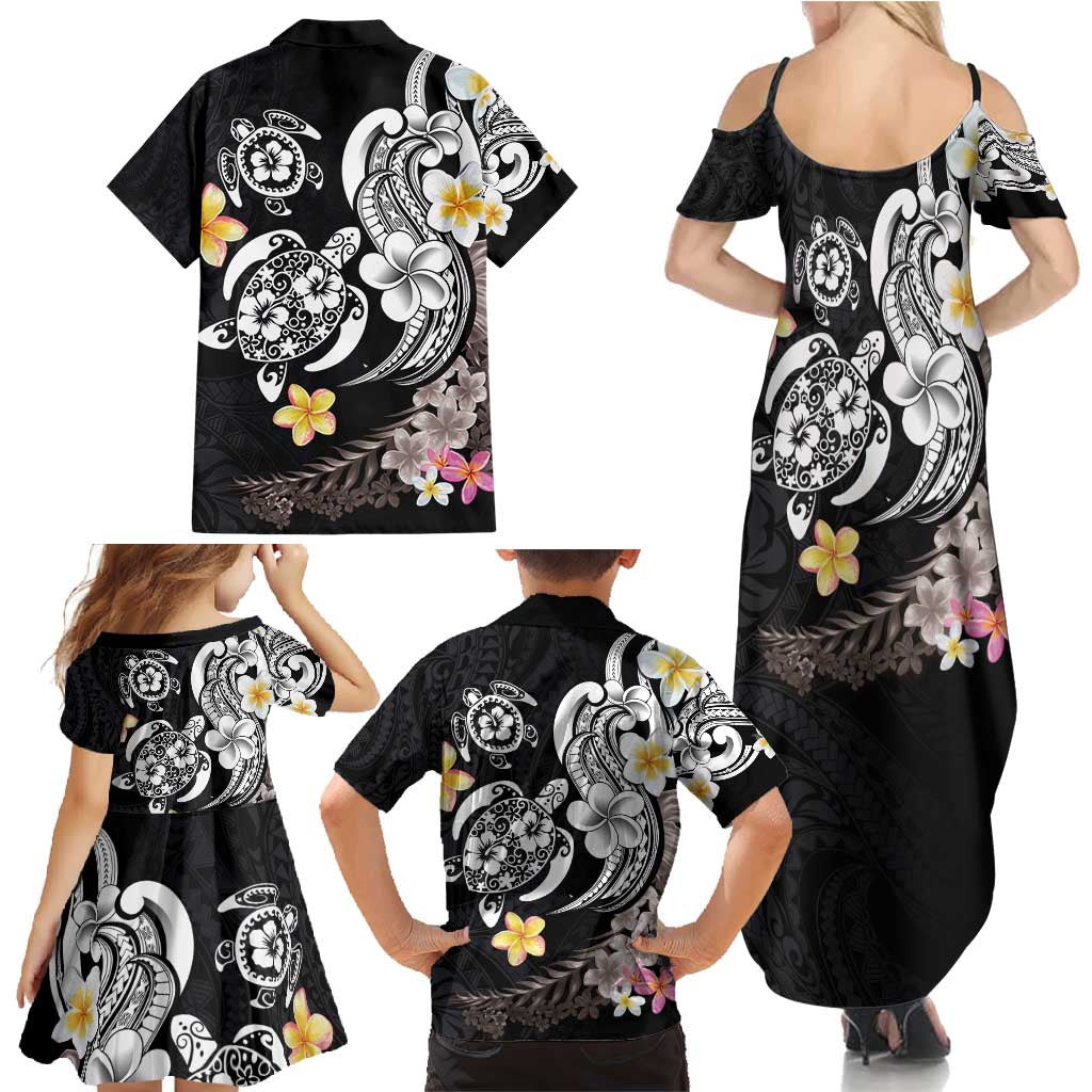 Hawaiian Tropical Plumeria Turtles Family Matching Summer Maxi Dress and Hawaiian Shirt Polynesian Art Tattoo