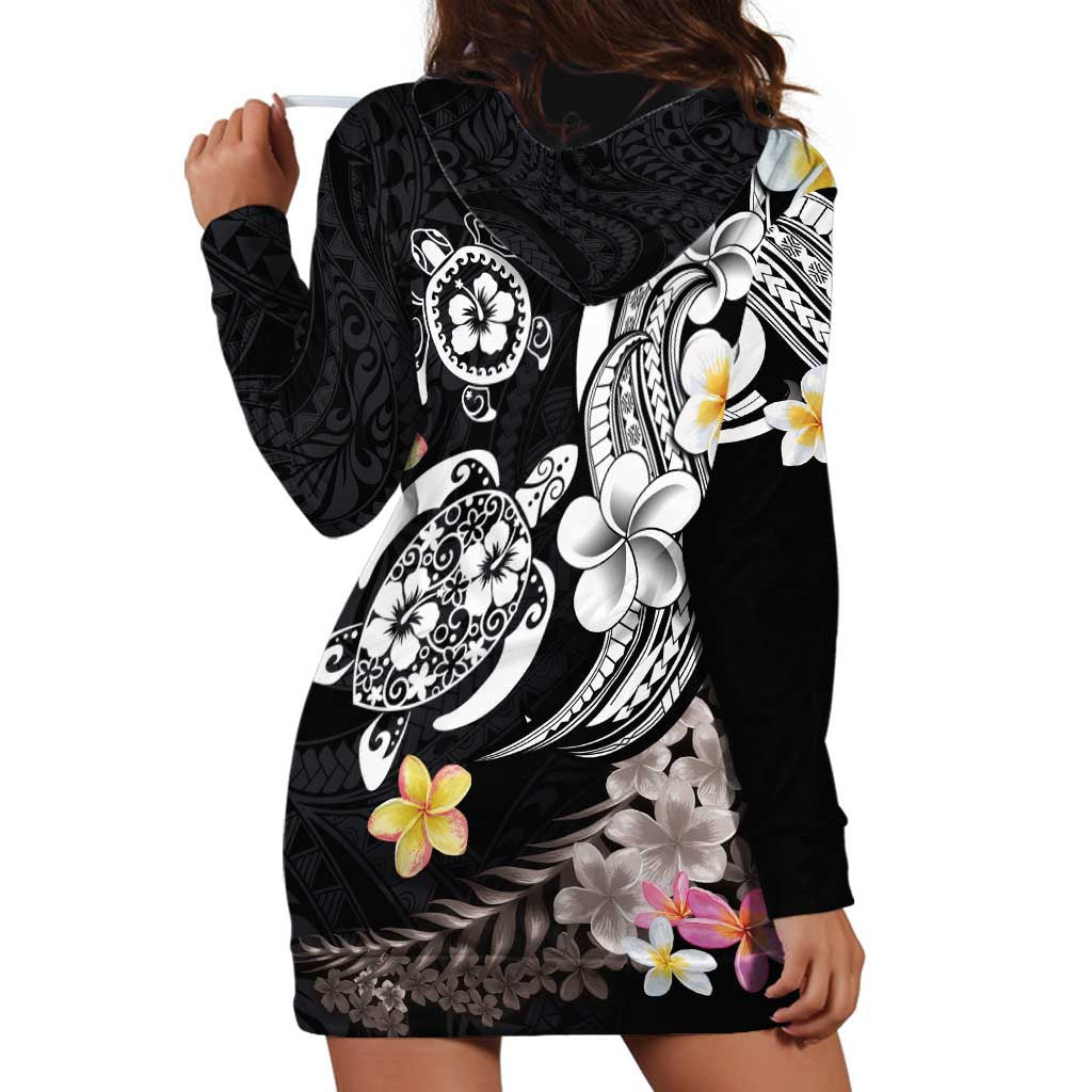 Hawaiian Tropical Plumeria Turtles Hoodie Dress Polynesian Art Tattoo