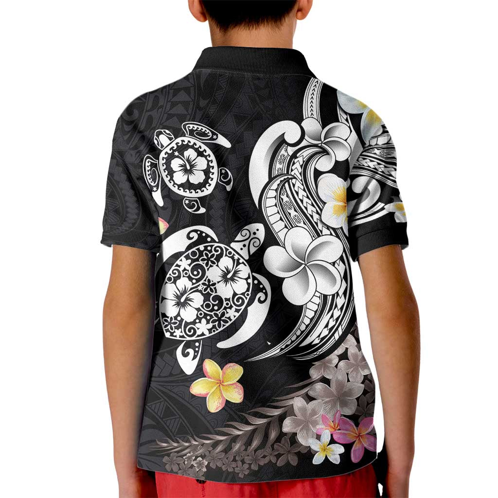 Hawaiian Tropical Plumeria Turtles Kid Polo Shirt Polynesian Art Tattoo