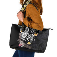 Hawaiian Tropical Plumeria Turtles Leather Tote Bag Polynesian Art Tattoo