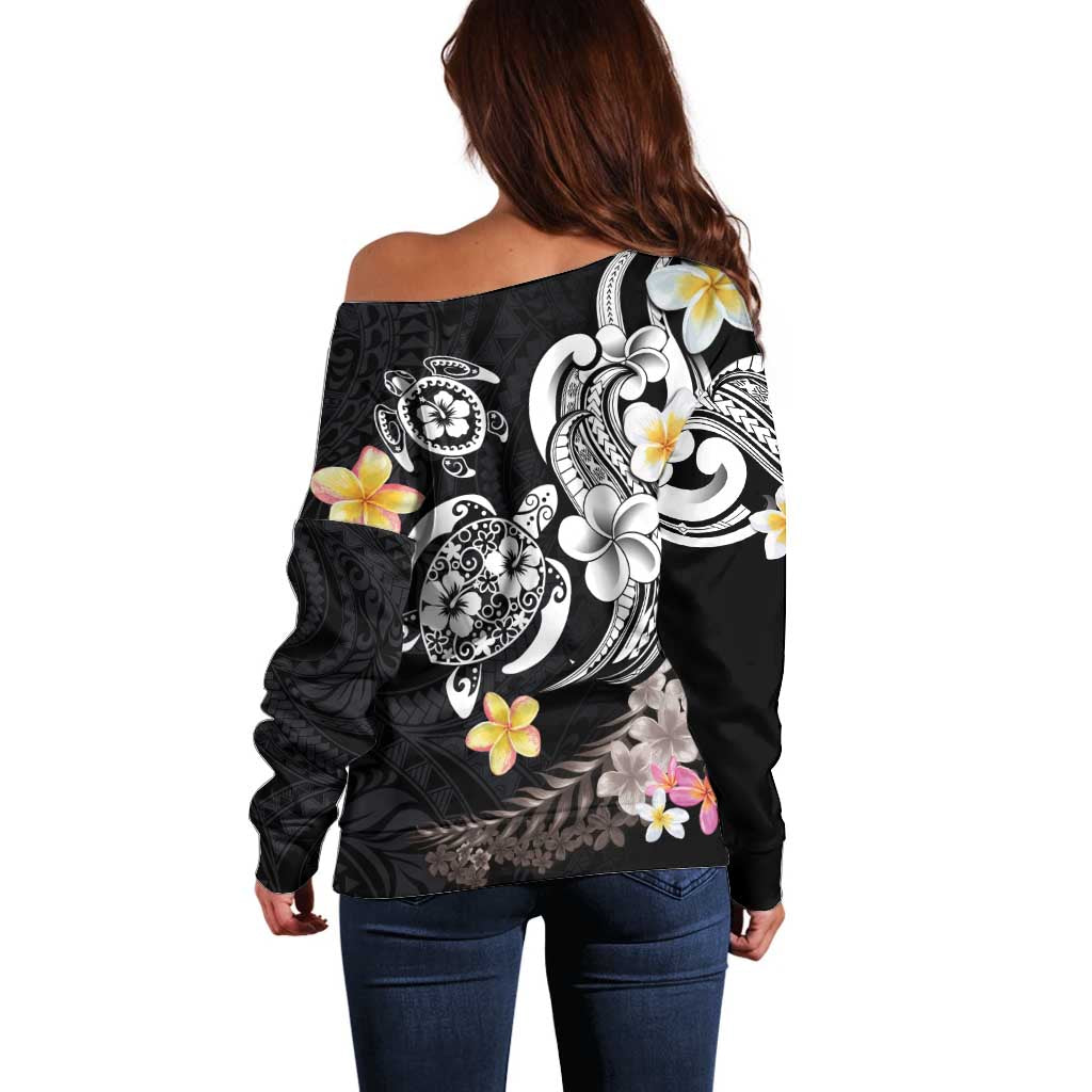 Hawaiian Tropical Plumeria Turtles Off Shoulder Sweater Polynesian Art Tattoo