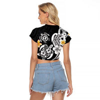 Hawaiian Tropical Plumeria Turtles Raglan Cropped T Shirt Polynesian Art Tattoo