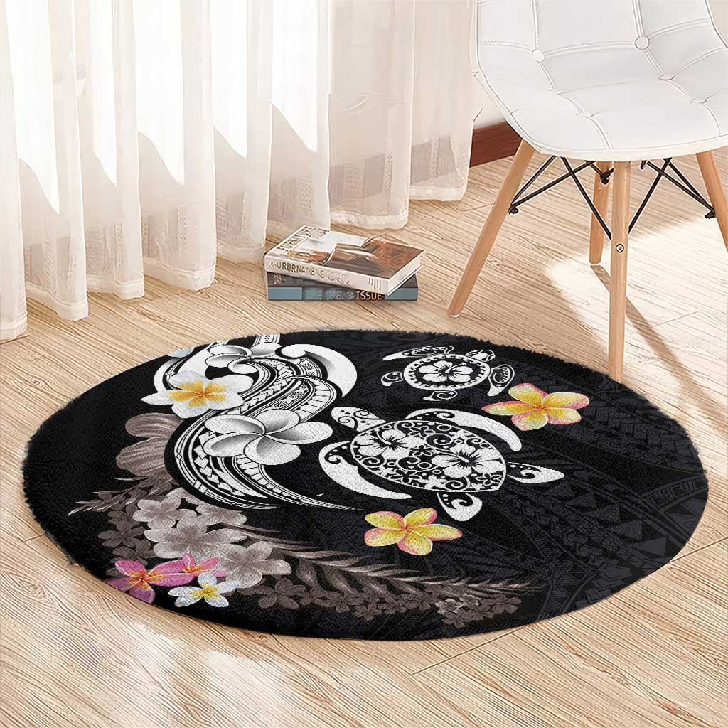 Hawaiian Tropical Plumeria Turtles Round Carpet Polynesian Art Tattoo