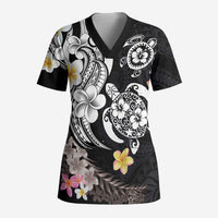 Hawaiian Tropical Plumeria Turtles Scrub Top Polynesian Art Tattoo - Polynesian Pride