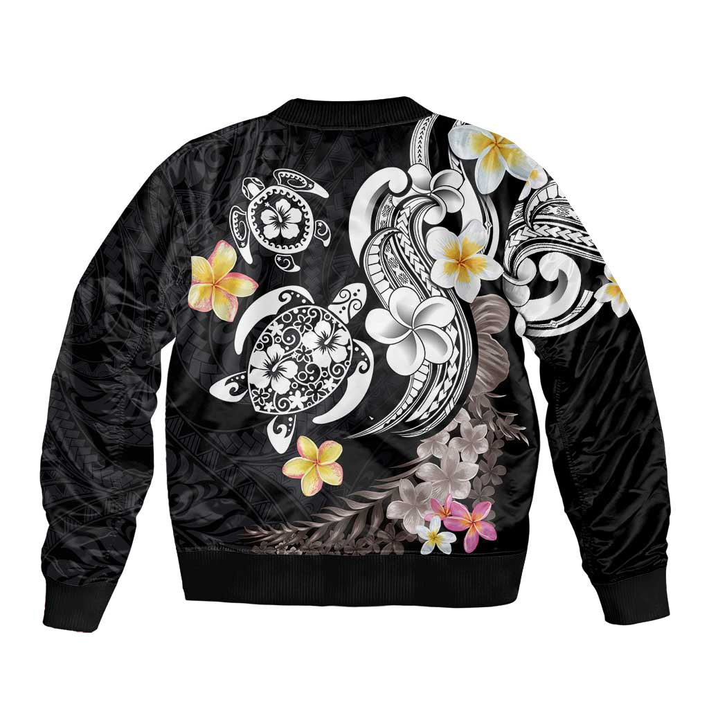 Hawaiian Tropical Plumeria Turtles Sleeve Zip Bomber Jacket Polynesian Art Tattoo