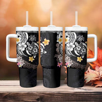 Hawaiian Tropical Plumeria Turtles Tumbler With Handle Polynesian Art Tattoo