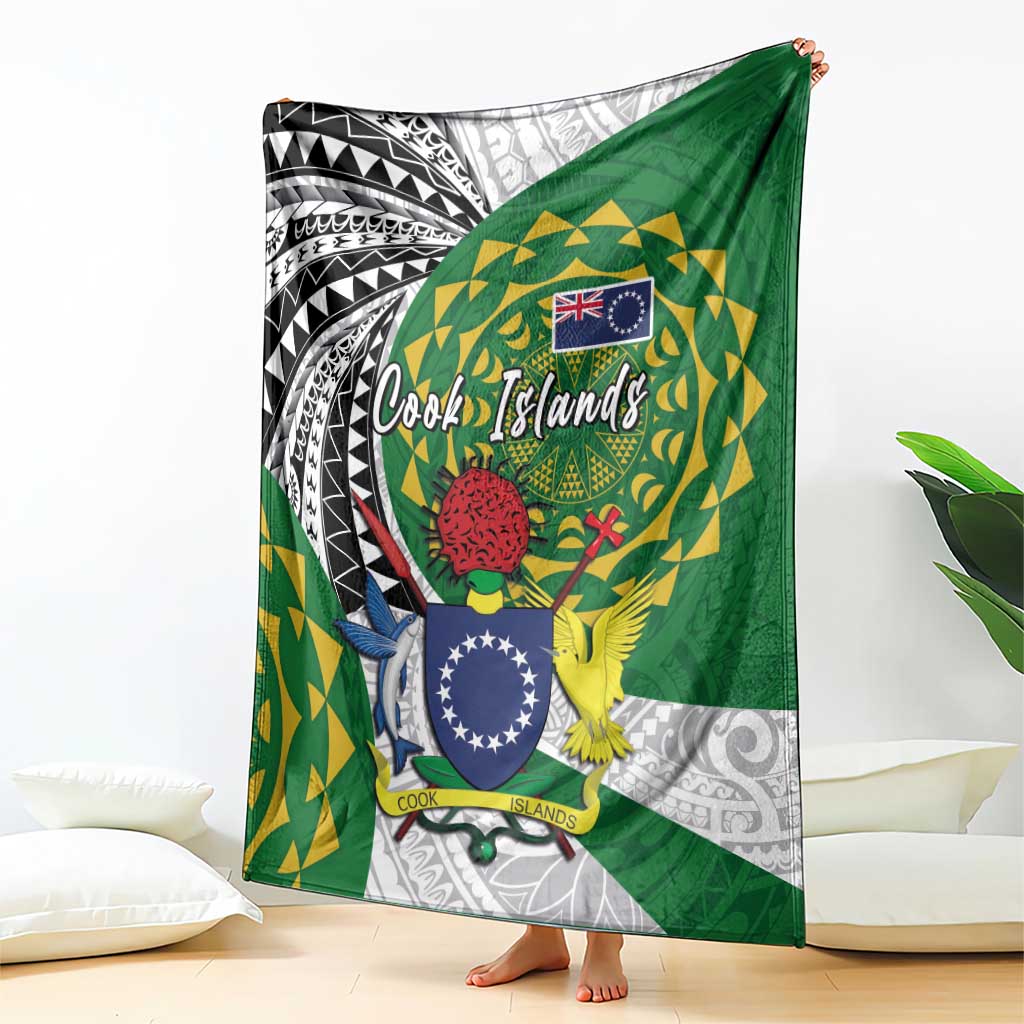 Cook Islands Independence Day Blanket National Flag and Emblem with Tatau Tattoo